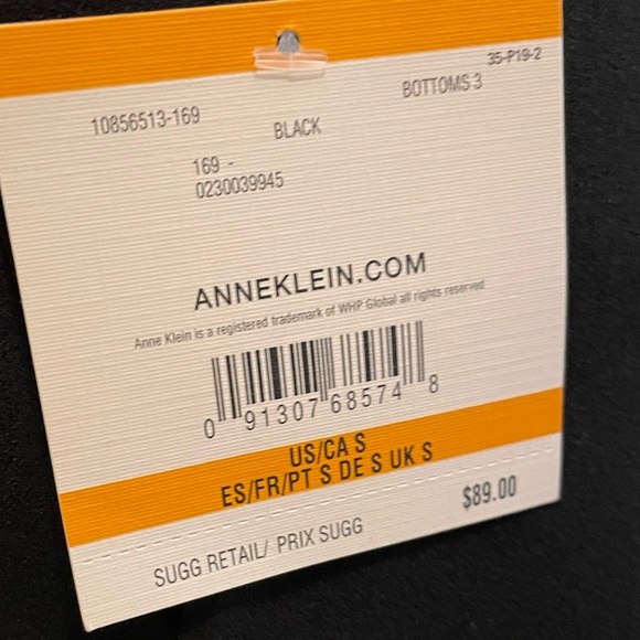 Ann Klein Black Curvy Fit Slim Leg Pants with Gold Button Belt Loops Pockets - Picture 10 of 10